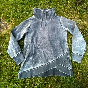 Calvin Klein Sweatshirt Women S Thermal Drawstring Gray Acid Wash Cowl Neck